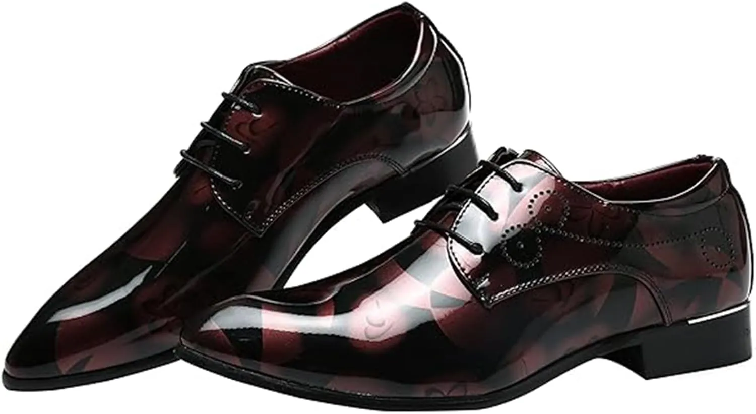 Men's Patent Leather Pointed Toe Floral Oxford Shoes Fashion Lace-Up Casual Business Formal Shoes Wedding Banquet Dress Shoes