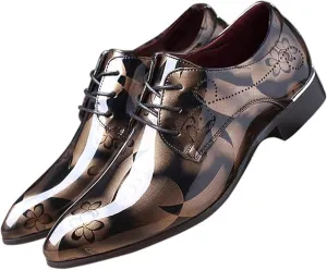 Men's Patent Leather Pointed Toe Floral Oxford Shoes Fashion Lace-Up Casual Business Formal Shoes Wedding Banquet Dress Shoes