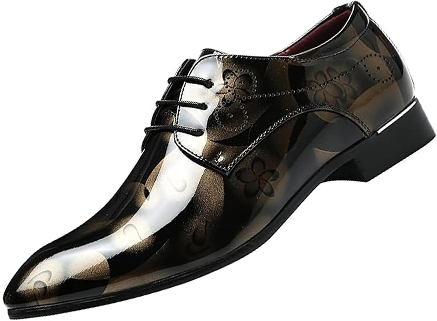 Men's Patent Leather Pointed Toe Floral Oxford Shoes Fashion Lace-Up Casual Business Formal Shoes Wedding Banquet Dress Shoes