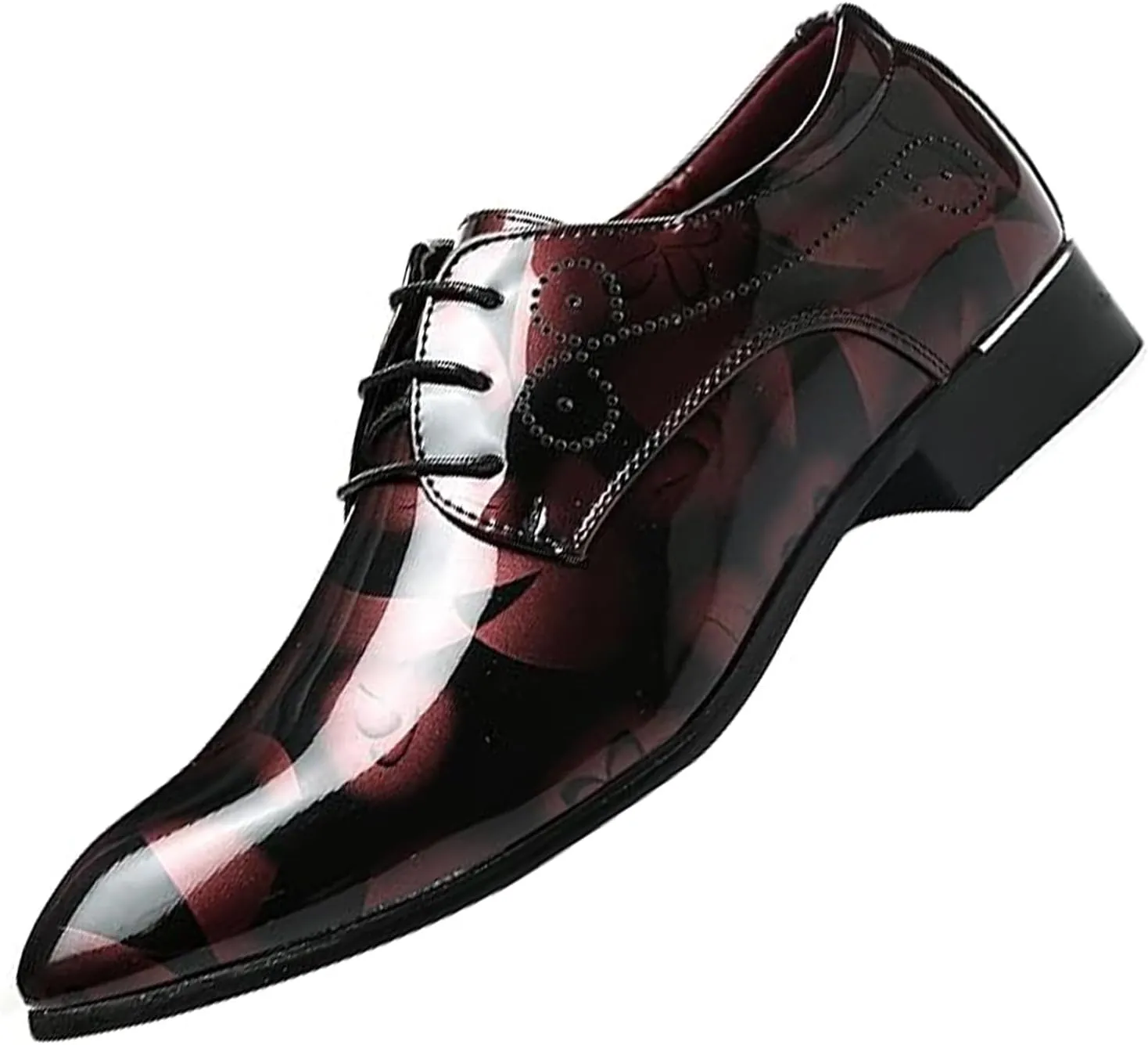 Men's Patent Leather Pointed Toe Floral Oxford Shoes Fashion Lace-Up Casual Business Formal Shoes Wedding Banquet Dress Shoes