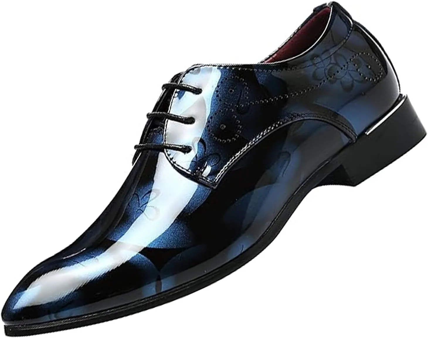 Men's Patent Leather Pointed Toe Floral Oxford Shoes Fashion Lace-Up Casual Business Formal Shoes Wedding Banquet Dress Shoes