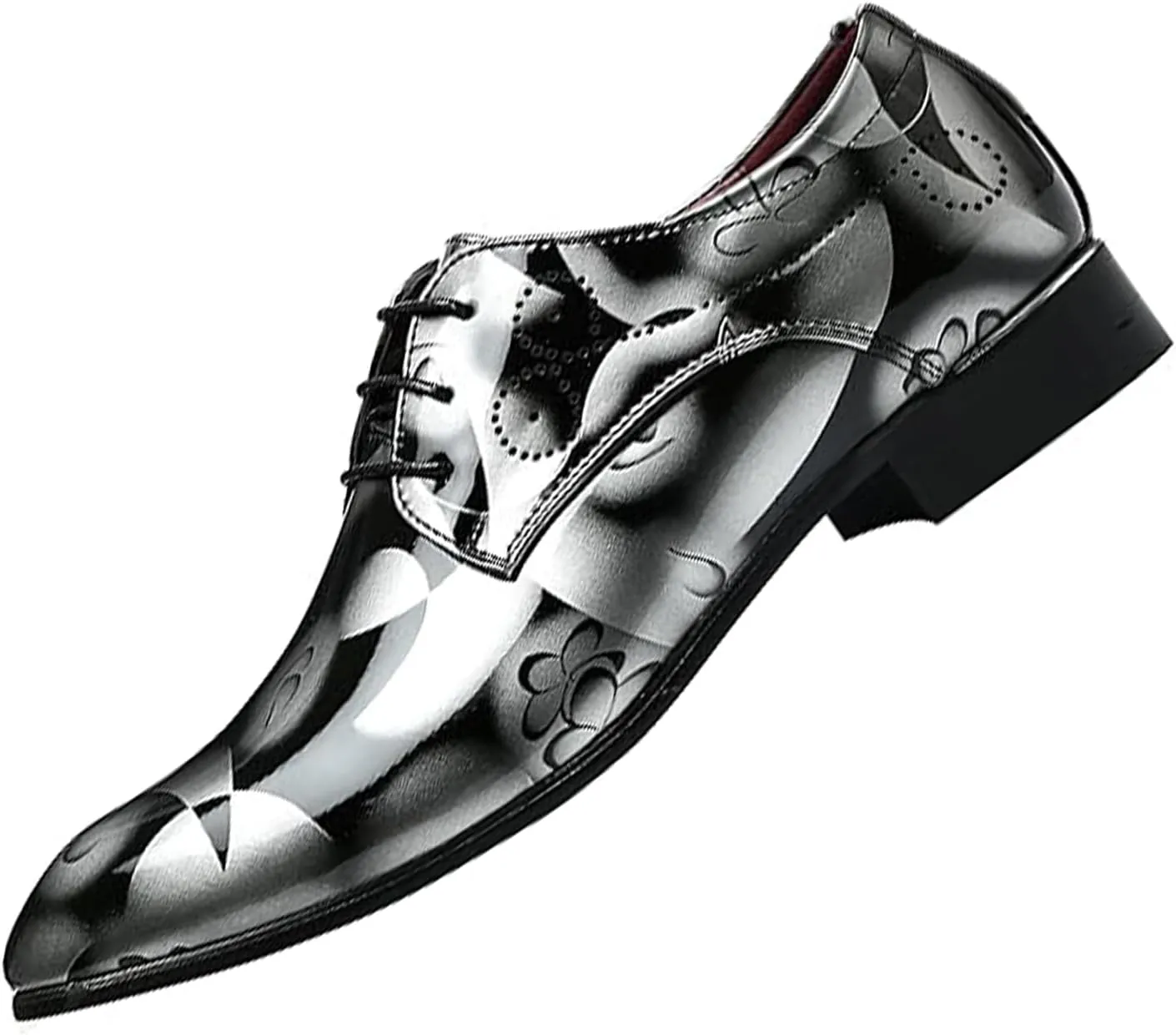 Men's Patent Leather Pointed Toe Floral Oxford Shoes Fashion Lace-Up Casual Business Formal Shoes Wedding Banquet Dress Shoes