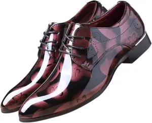 Men's Patent Leather Pointed Toe Floral Oxford Shoes Fashion Lace-Up Casual Business Formal Shoes Wedding Banquet Dress Shoes