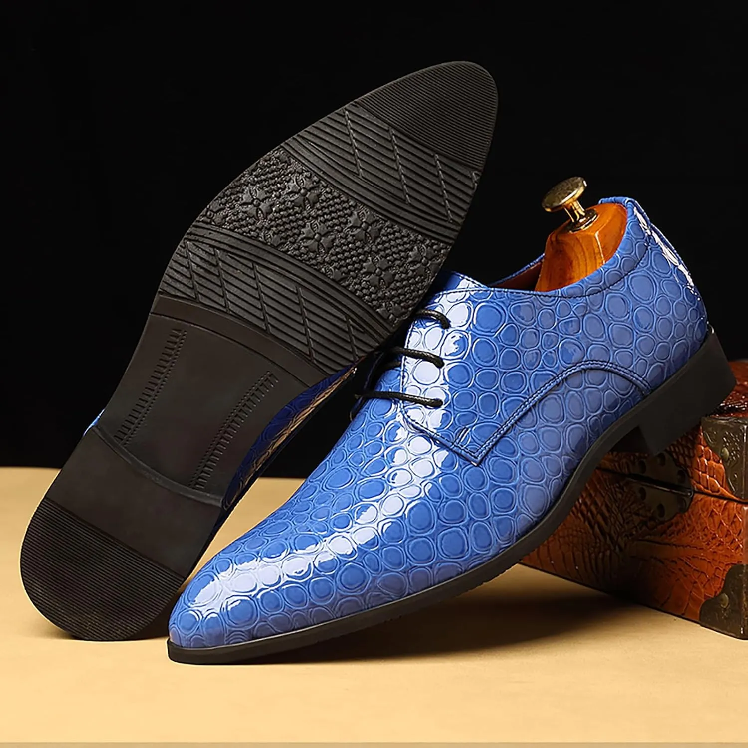 Men's Patent PU Leather Derby Dress Shoes Cap Toe Formal Shoes for Men Classic Men's Dress Shoes