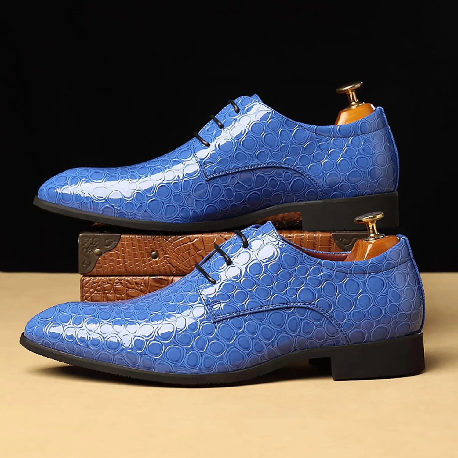 Men's Patent PU Leather Derby Dress Shoes Cap Toe Formal Shoes for Men Classic Men's Dress Shoes