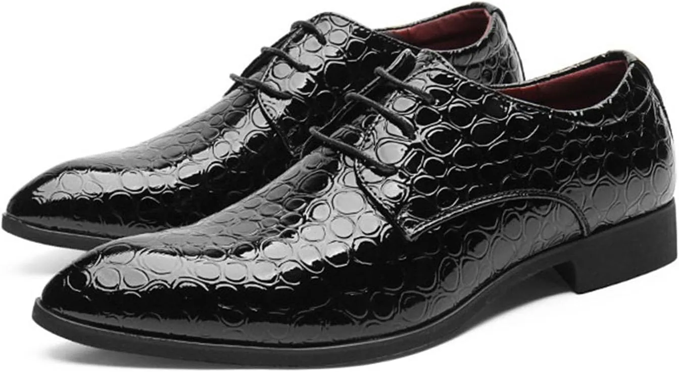 Men's Patent PU Leather Derby Dress Shoes Cap Toe Formal Shoes for Men Classic Men's Dress Shoes