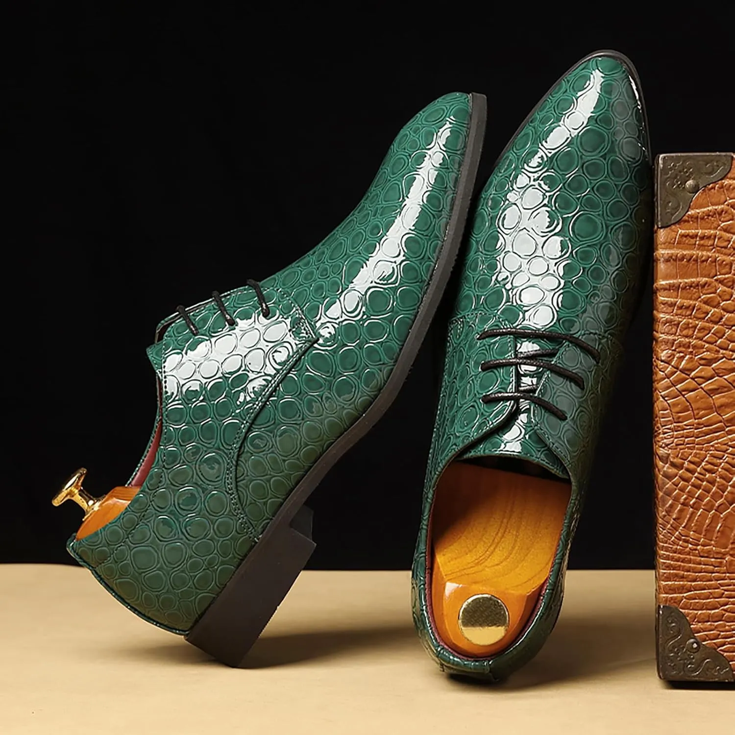 Men's Patent PU Leather Derby Dress Shoes Cap Toe Formal Shoes for Men Classic Men's Dress Shoes
