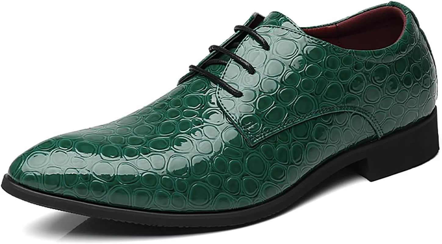 Men's Patent PU Leather Derby Dress Shoes Cap Toe Formal Shoes for Men Classic Men's Dress Shoes