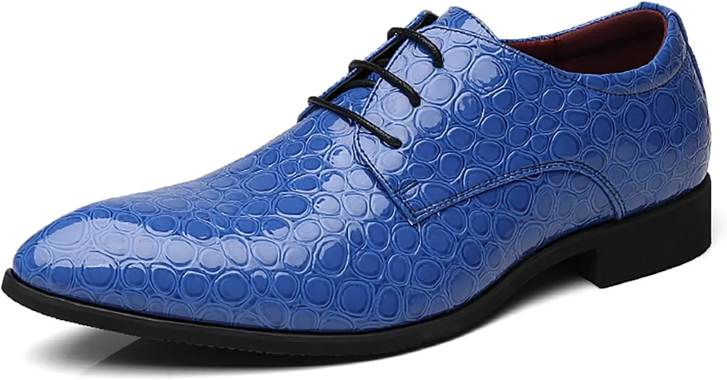 Men's Patent PU Leather Derby Dress Shoes Cap Toe Formal Shoes for Men Classic Men's Dress Shoes