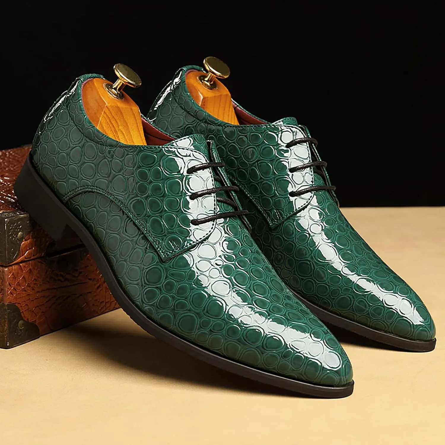 Men's Patent PU Leather Derby Dress Shoes Cap Toe Formal Shoes for Men Classic Men's Dress Shoes