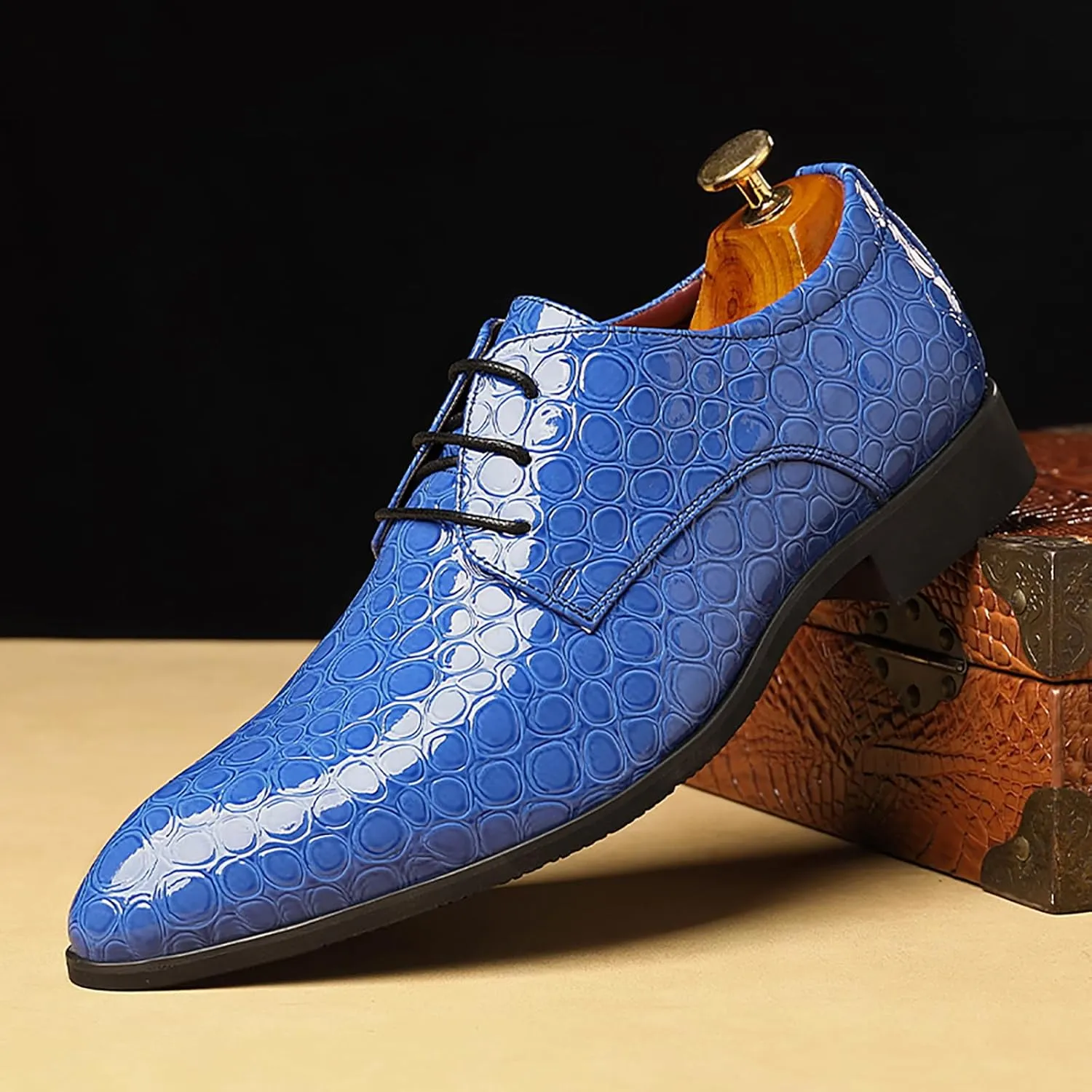 Men's Patent PU Leather Derby Dress Shoes Cap Toe Formal Shoes for Men Classic Men's Dress Shoes
