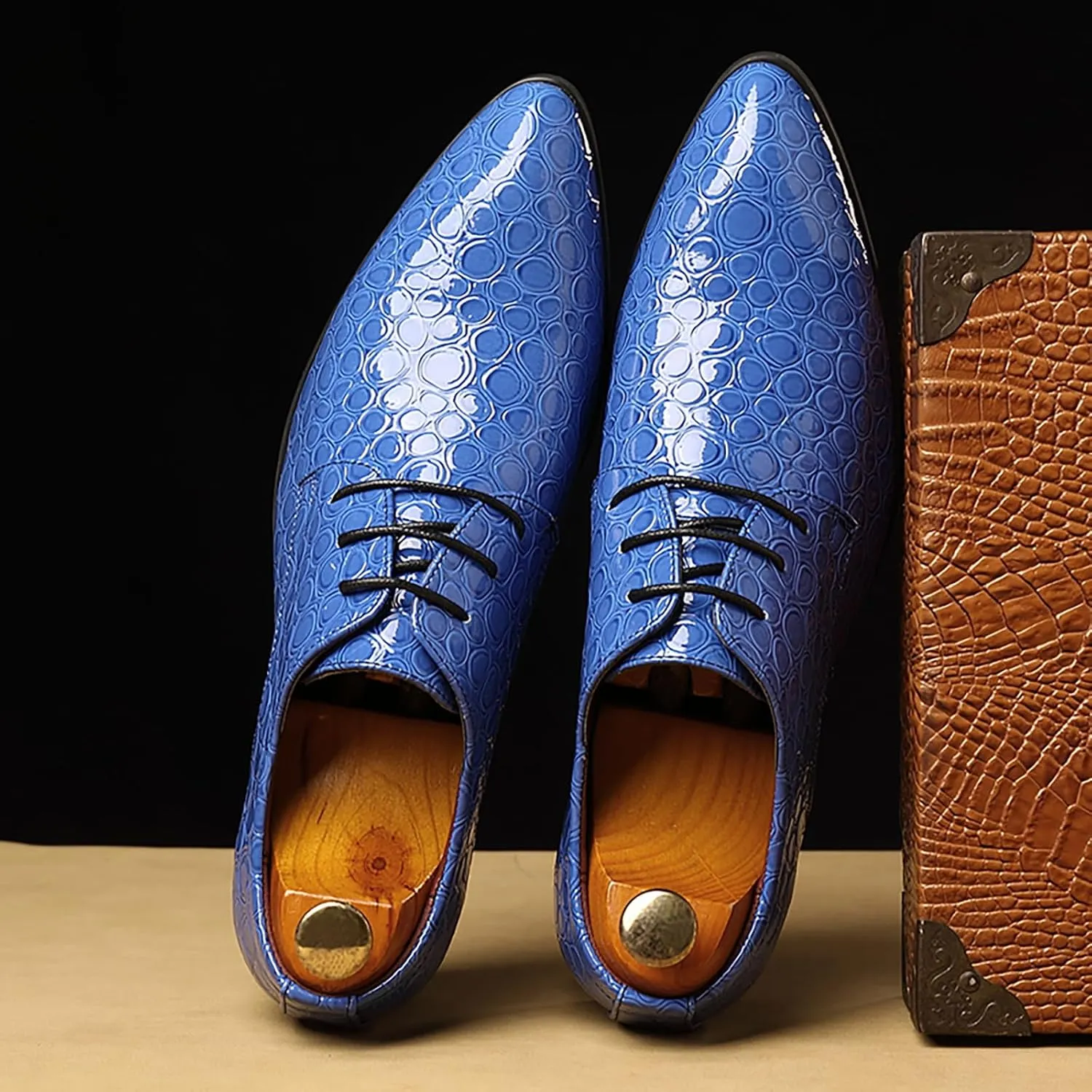 Men's Patent PU Leather Derby Dress Shoes Cap Toe Formal Shoes for Men Classic Men's Dress Shoes