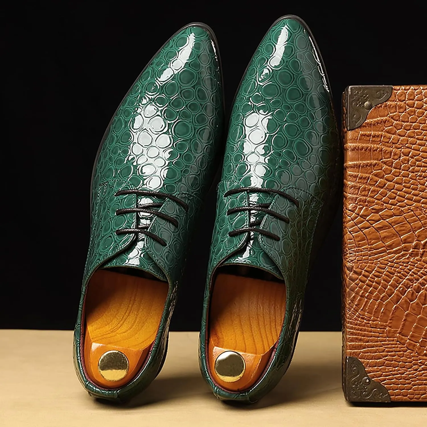 Men's Patent PU Leather Derby Dress Shoes Cap Toe Formal Shoes for Men Classic Men's Dress Shoes