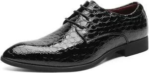 Men's Patent PU Leather Derby Dress Shoes Cap Toe Formal Shoes for Men Classic Men's Dress Shoes
