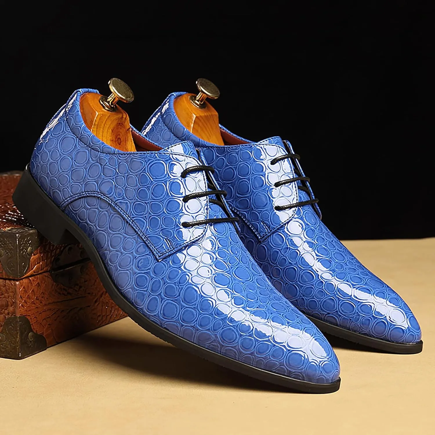 Men's Patent PU Leather Derby Dress Shoes Cap Toe Formal Shoes for Men Classic Men's Dress Shoes