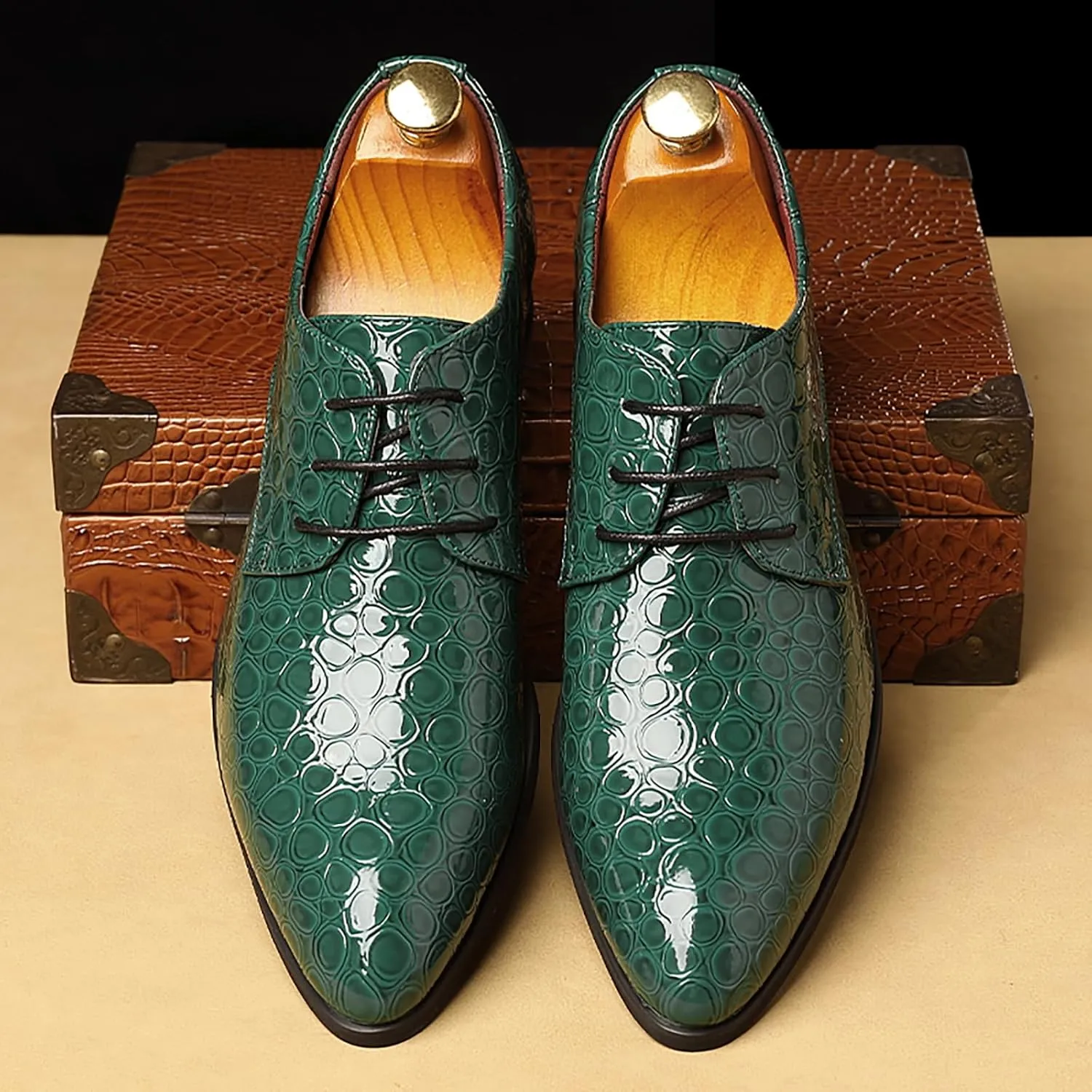Men's Patent PU Leather Derby Dress Shoes Cap Toe Formal Shoes for Men Classic Men's Dress Shoes