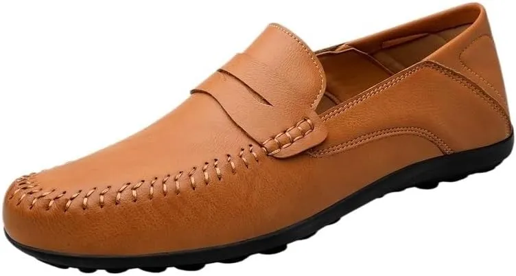 Men's Prom Loafers Leather Business Solid Color Prom Non Slip Low Top Block Heel Anti-Slip Shoe Slip On