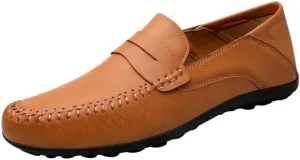 Men's Prom Loafers Leather Business Solid Color Prom Non Slip Low Top Block Heel Anti-Slip Shoe Slip On
