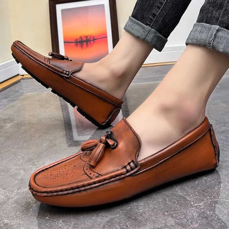 Mens Prom Shoes Faux Leather Casual Tuxedo Round Toe Solid Color Prom Anti-Slip Non Slip Rubber Sole Block Heel Shoe Slip-on