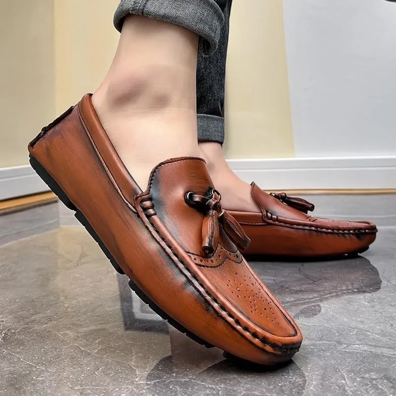 Mens Prom Shoes Faux Leather Casual Tuxedo Round Toe Solid Color Prom Anti-Slip Non Slip Rubber Sole Block Heel Shoe Slip-on