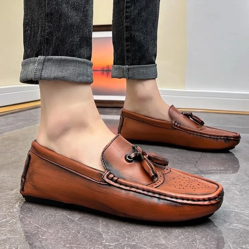 Mens Prom Shoes Faux Leather Casual Tuxedo Round Toe Solid Color Prom Anti-Slip Non Slip Rubber Sole Block Heel Shoe Slip-on