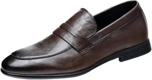 Men's Prom Shoes Faux Leather Office Vintage Solid Color Round Toe Casual Non Slip Block Heel Anti-Slip Shoe Slip On