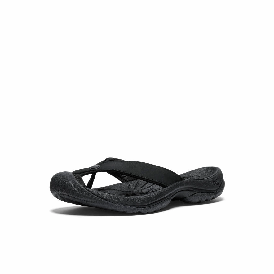 Flexible Midsole Flexible Sole Flexion Women's Waimea Leather Flip-Flop  |  Black/Black