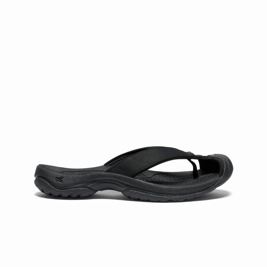 slip resistant texture Women's Waimea Leather Flip-Flop  |  Black/Black