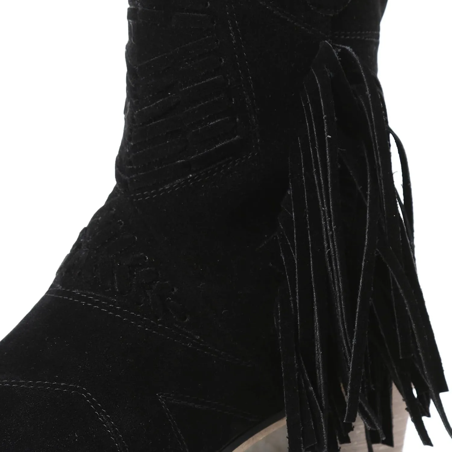 Mid Calf Boots for Women Ankle Boots Tassel Pointed Toe Chunky Heel Side Zipper Boots Casual Classic Mid Calf Boots