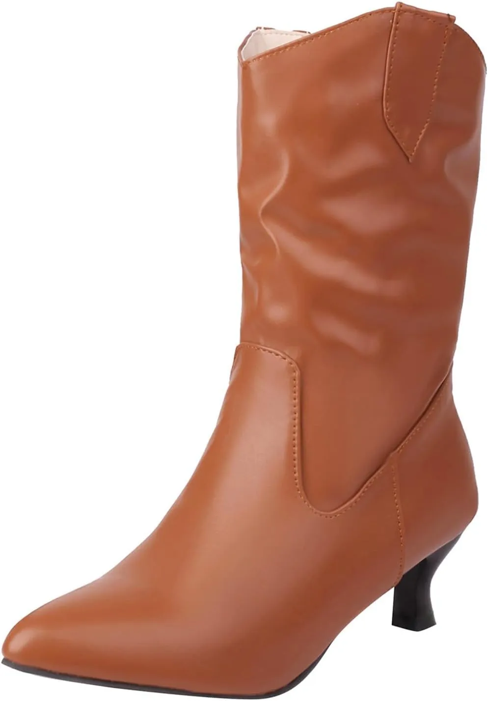 Mid Calf Boots for Women Party Stylish Casual Zip Pointed Toe Kitten Low Heel Knee High Boots 2 Inch