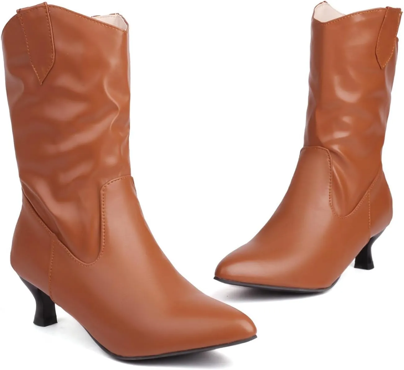 Mid Calf Boots for Women Party Stylish Casual Zip Pointed Toe Kitten Low Heel Knee High Boots 2 Inch