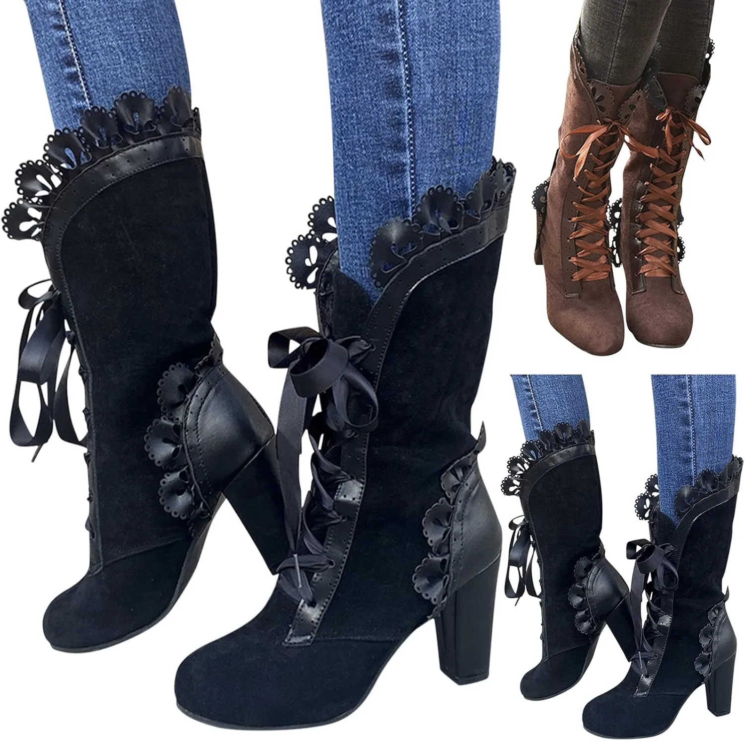 Mid Calf Boots Women Chunky Heel Boots for Women Women's Boots Autumn Winter Fashion Stone Pattern Short Boots