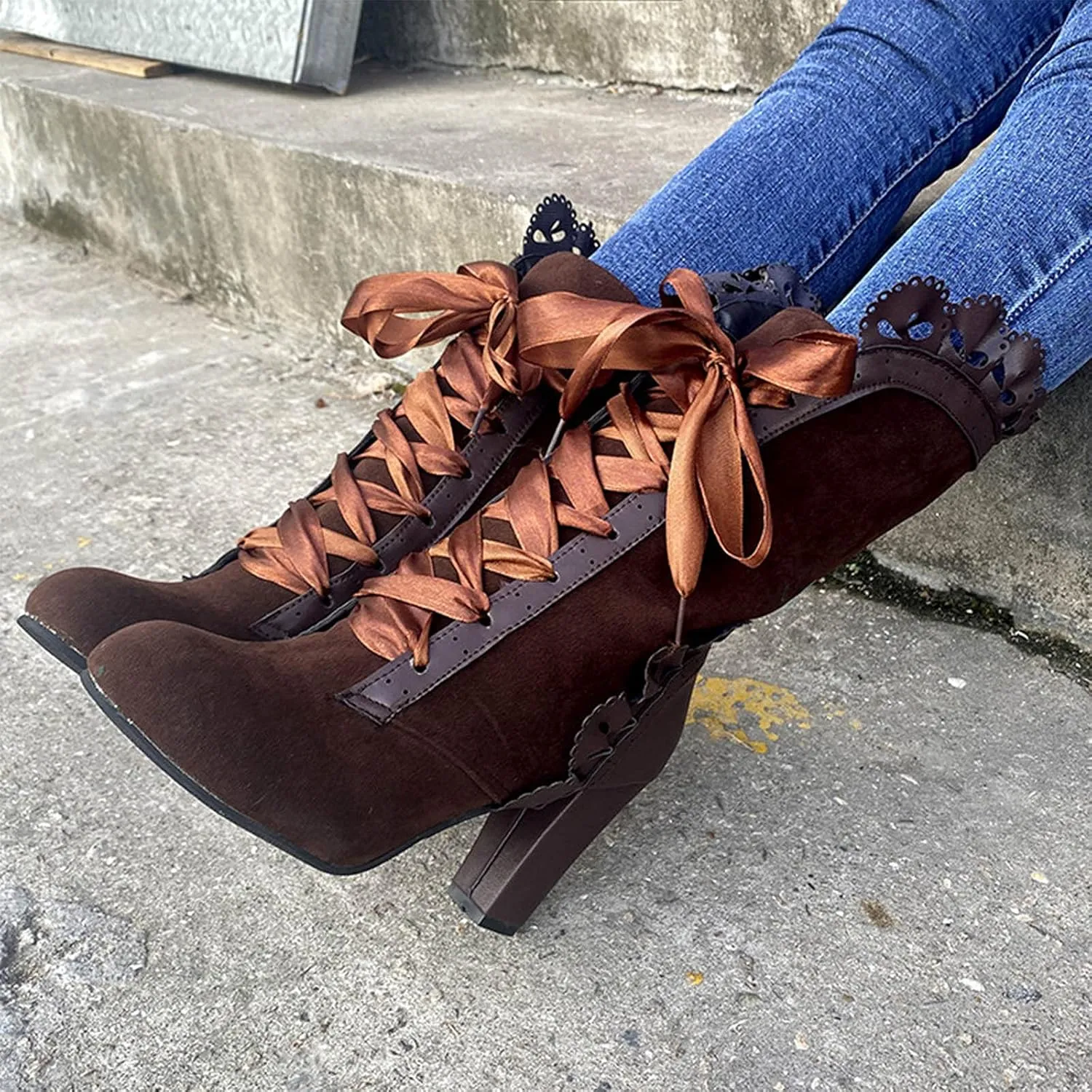 Mid Calf Boots Women Chunky Heel Boots for Women Women's Boots Autumn Winter Fashion Stone Pattern Short Boots