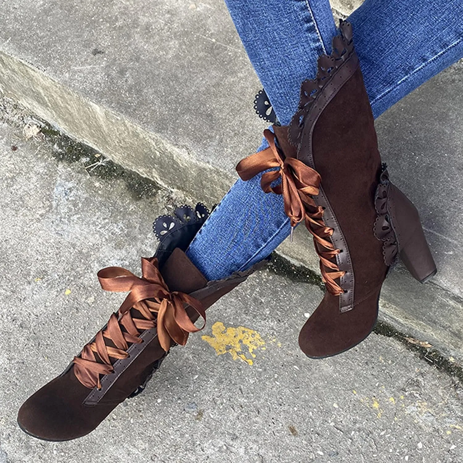Mid Calf Boots Women Chunky Heel Boots for Women Women's Boots Autumn Winter Fashion Stone Pattern Short Boots