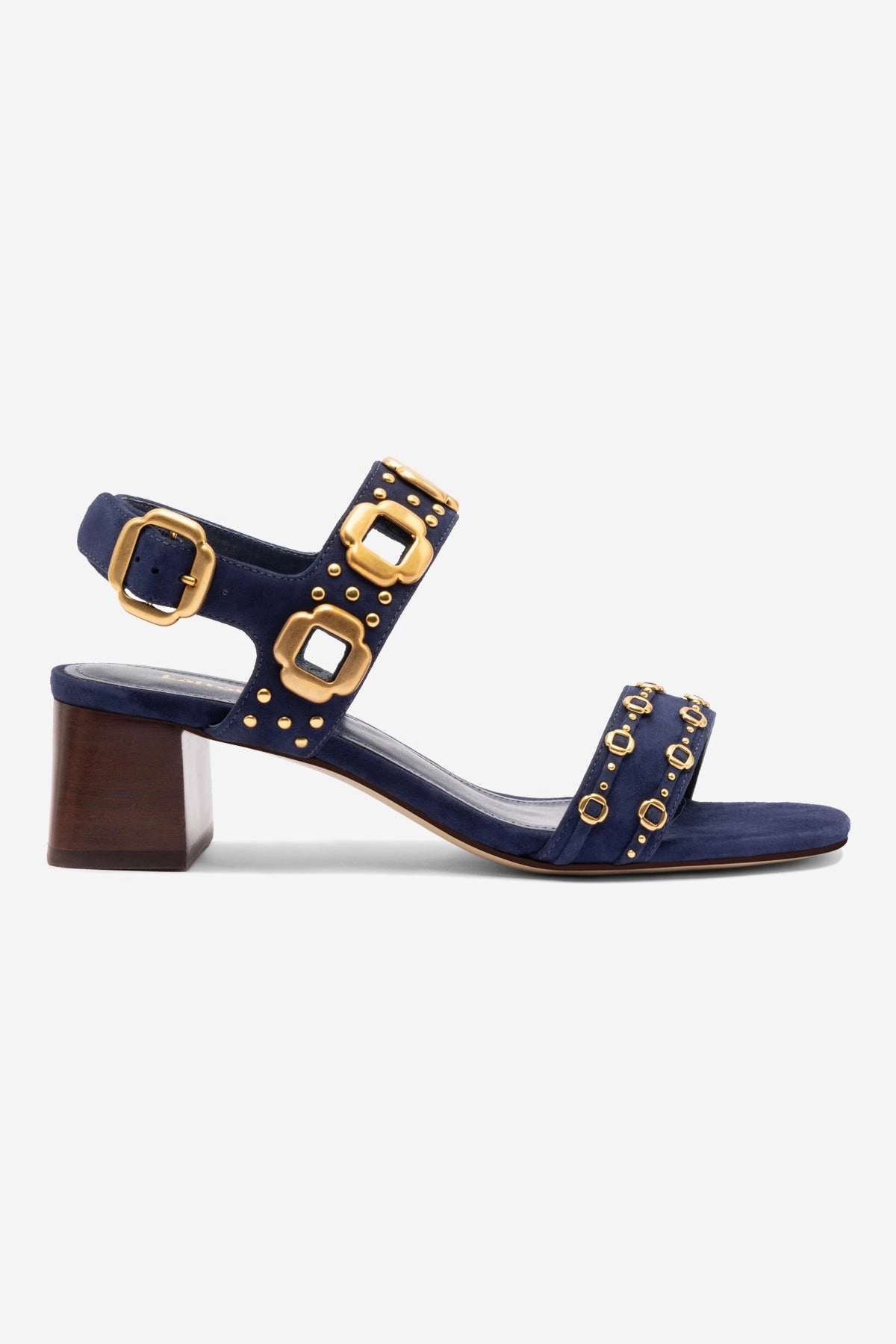 Milan Studs Block Sandal In Navy Suede Marathon ready Breathable Upper Design
