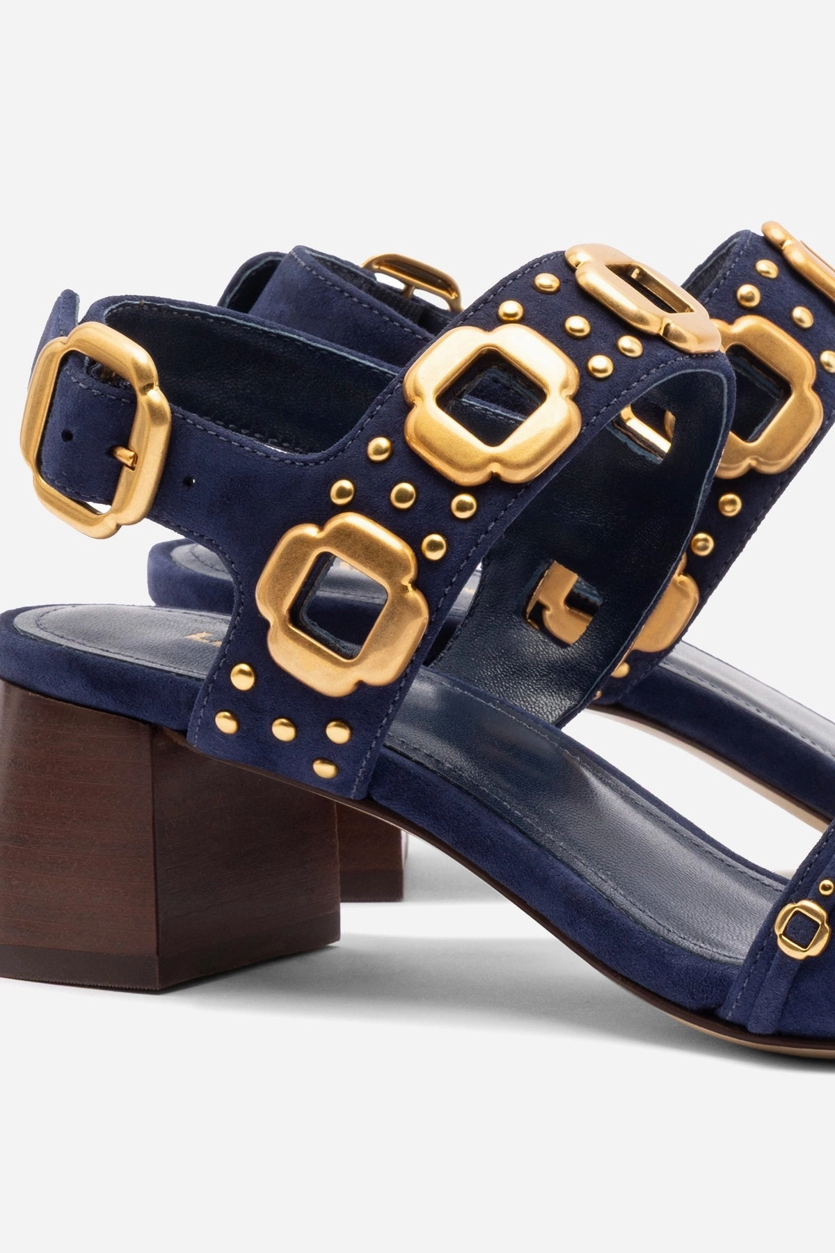 Milan Studs Block Sandal In Navy Suede Marathon ready Comfortable Sole