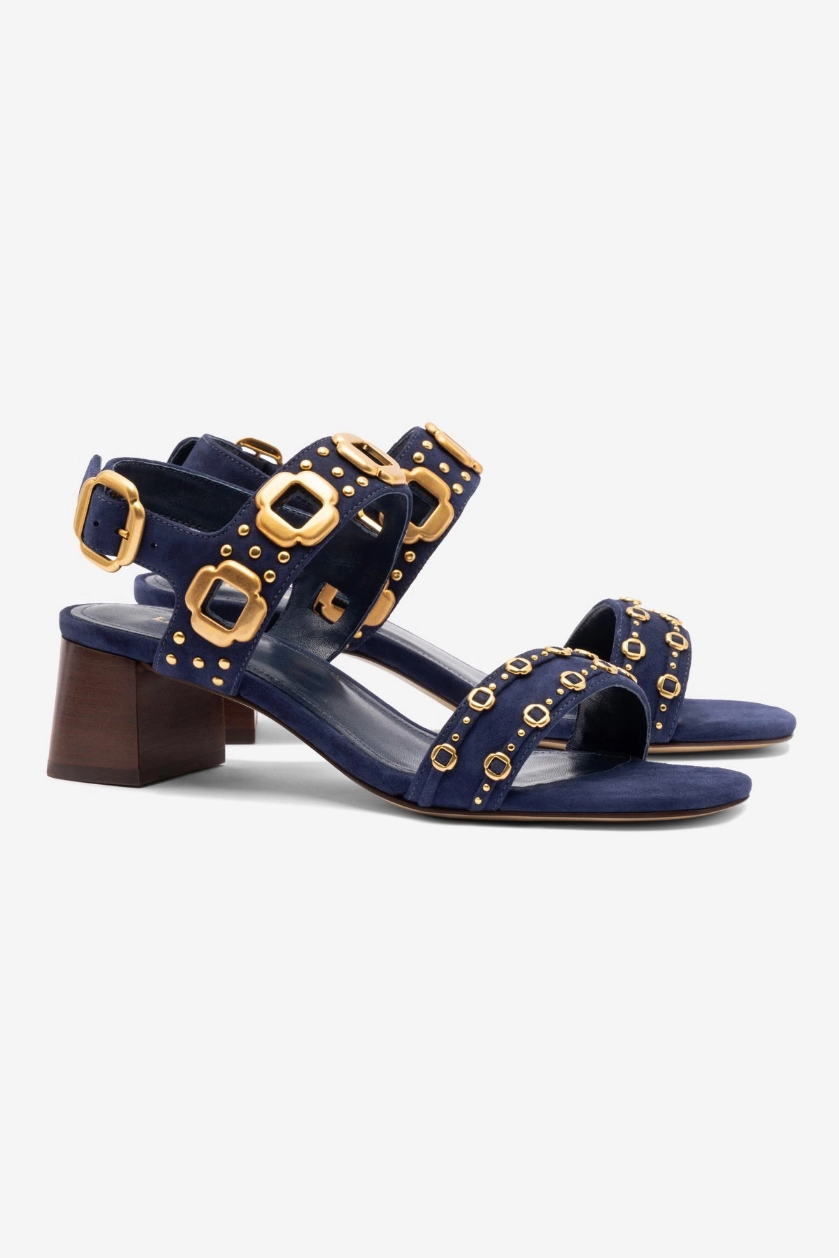 Urban Escape Rubberized Grip Coating Milan Studs Block Sandal In Navy Suede Marathon ready