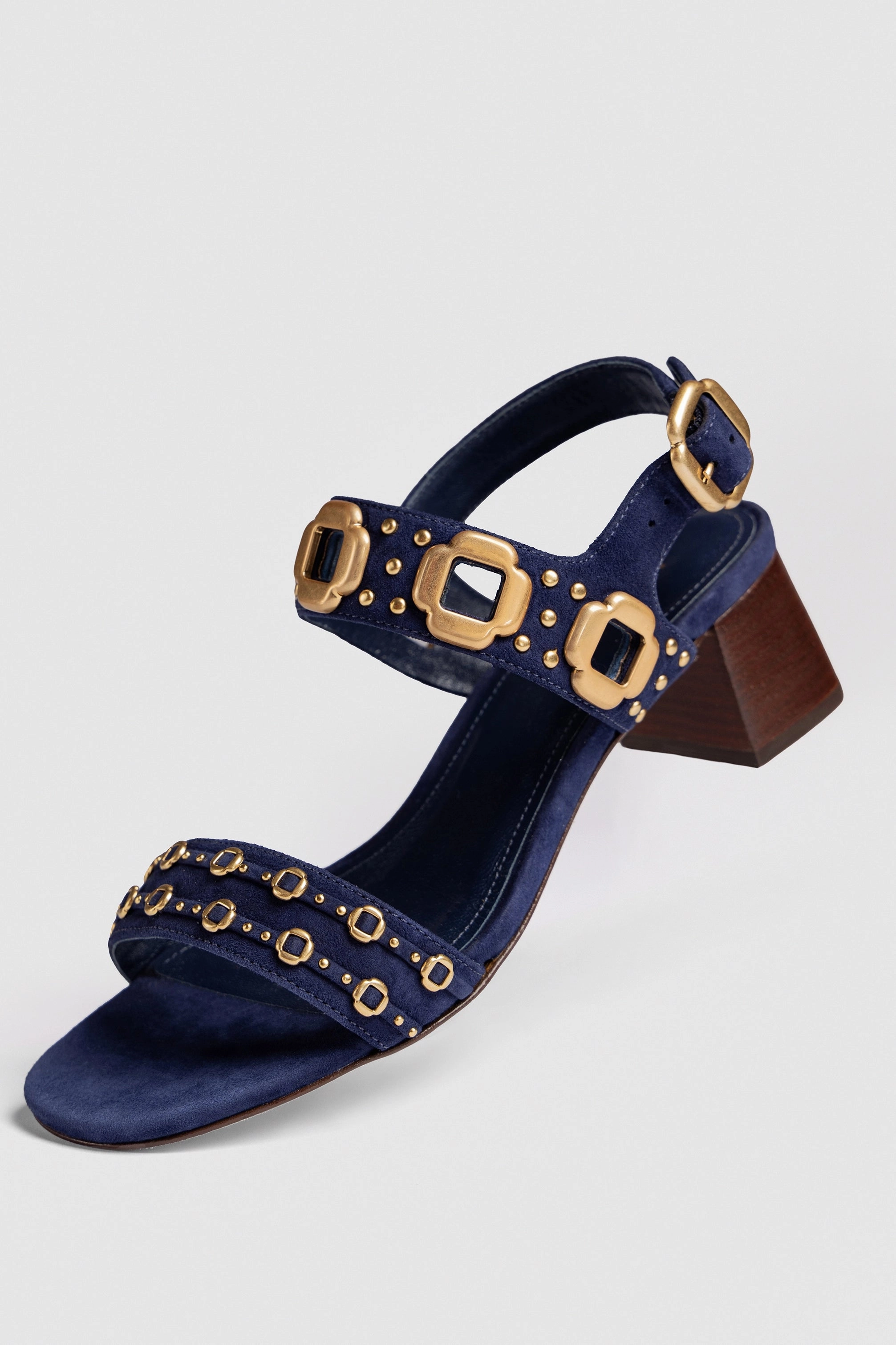 Slip On Milan Studs Block Sandal In Navy Suede Marathon ready