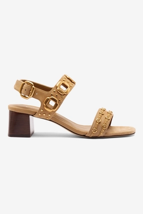 Open Toe Footwear Milan Studs Block Sandal In Peanut Suede Strappy Sandals