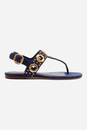 Milan Studs Thong Sandal In Navy Suede Deck Step