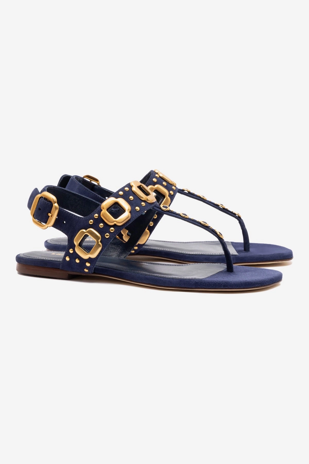Milan Studs Thong Sandal In Navy Suede Resort Day Water Resistant
