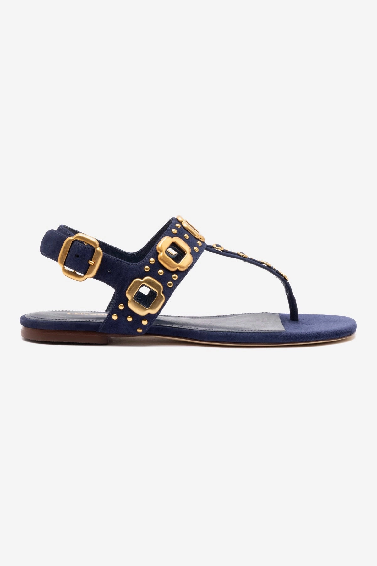 Milan Studs Thong Sandal In Navy Suede Deck Step
