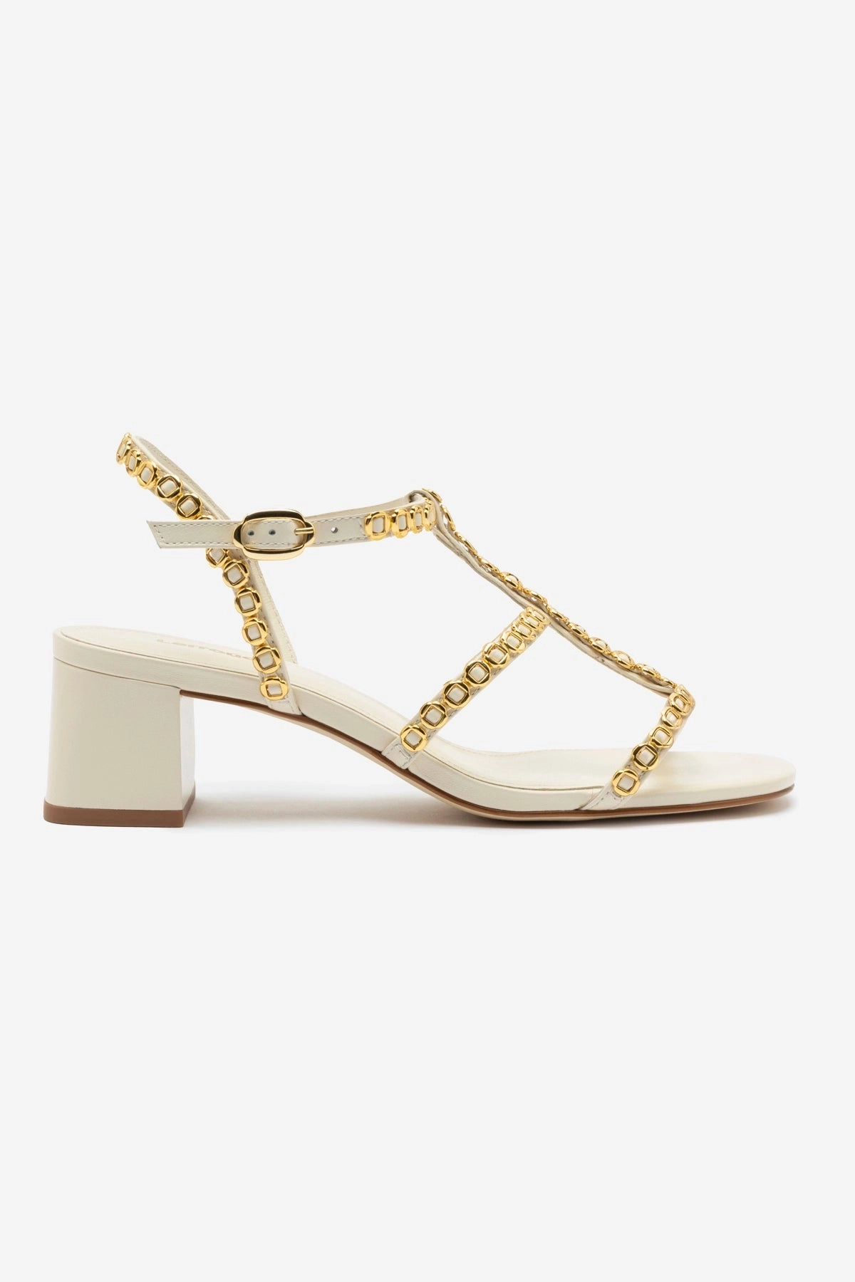 Stainless Steel Hardware Milanina Block Sandal In Ivory Leather Sandal Fashion