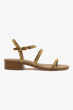 Milanina Flat Sandal In Russet Leather Pot Path