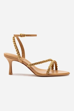Milanina Mini Sandal In Tan Leather Secure Wrap Espadrille Style Non Irritating Seamless Edges