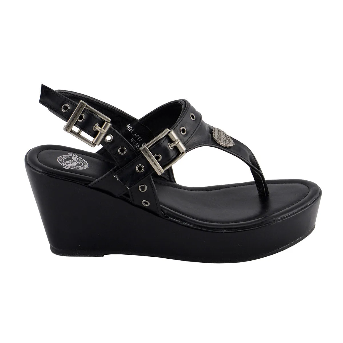 Milwaukee Leather MBL9411 Women's Black Wedge Fashion Casual Sandals