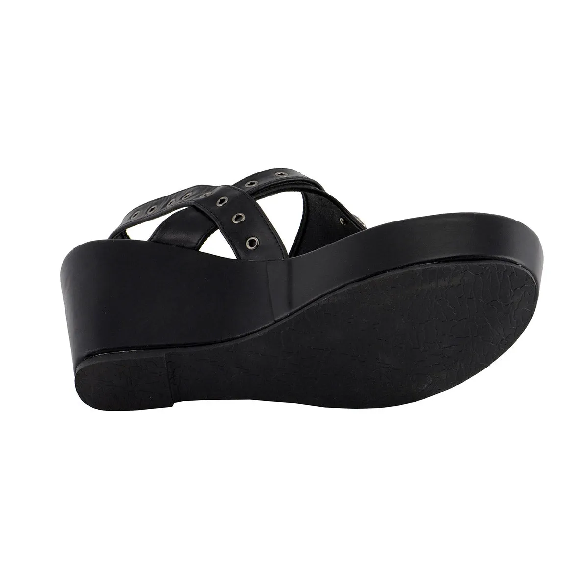 Milwaukee Leather MBL9411 Women's Black Wedge Fashion Casual Sandals