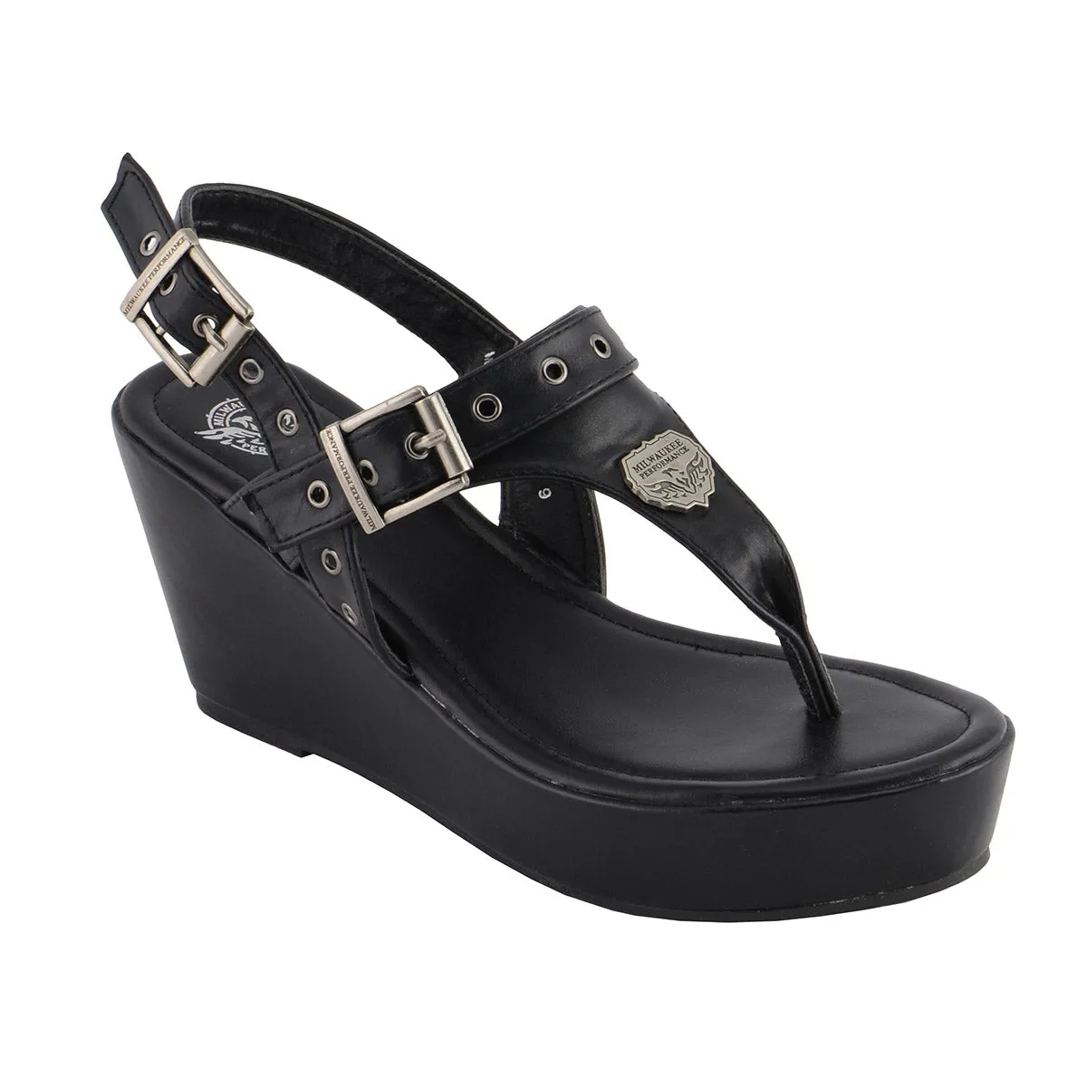 Milwaukee Leather MBL9411 Women's Black Wedge Fashion Casual Sandals
