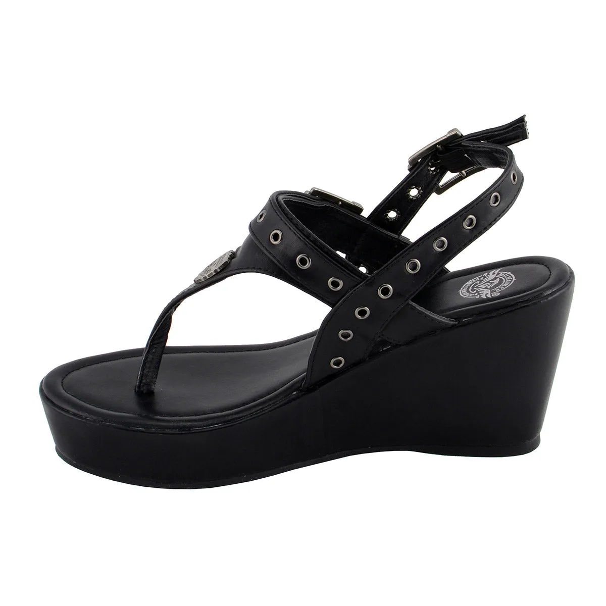 Milwaukee Leather MBL9411 Women's Black Wedge Fashion Casual Sandals