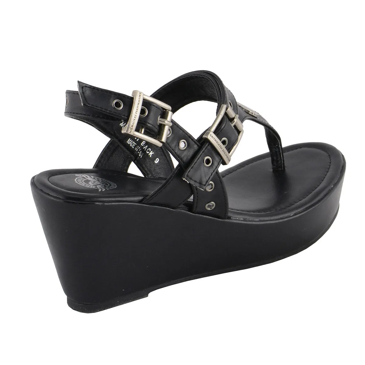 Milwaukee Leather MBL9411 Women's Black Wedge Fashion Casual Sandals